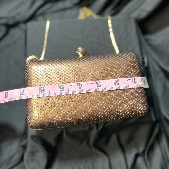 CRISTAL VTG Rare Clutch Bronze Fish Scale design wSwarovski Clusters kiss clasp - Picture 13 of 16